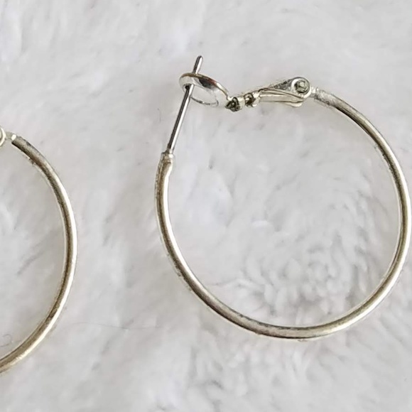 Macy's Medium White Gold Plated Hoop Earrings - Picture 3 of 3